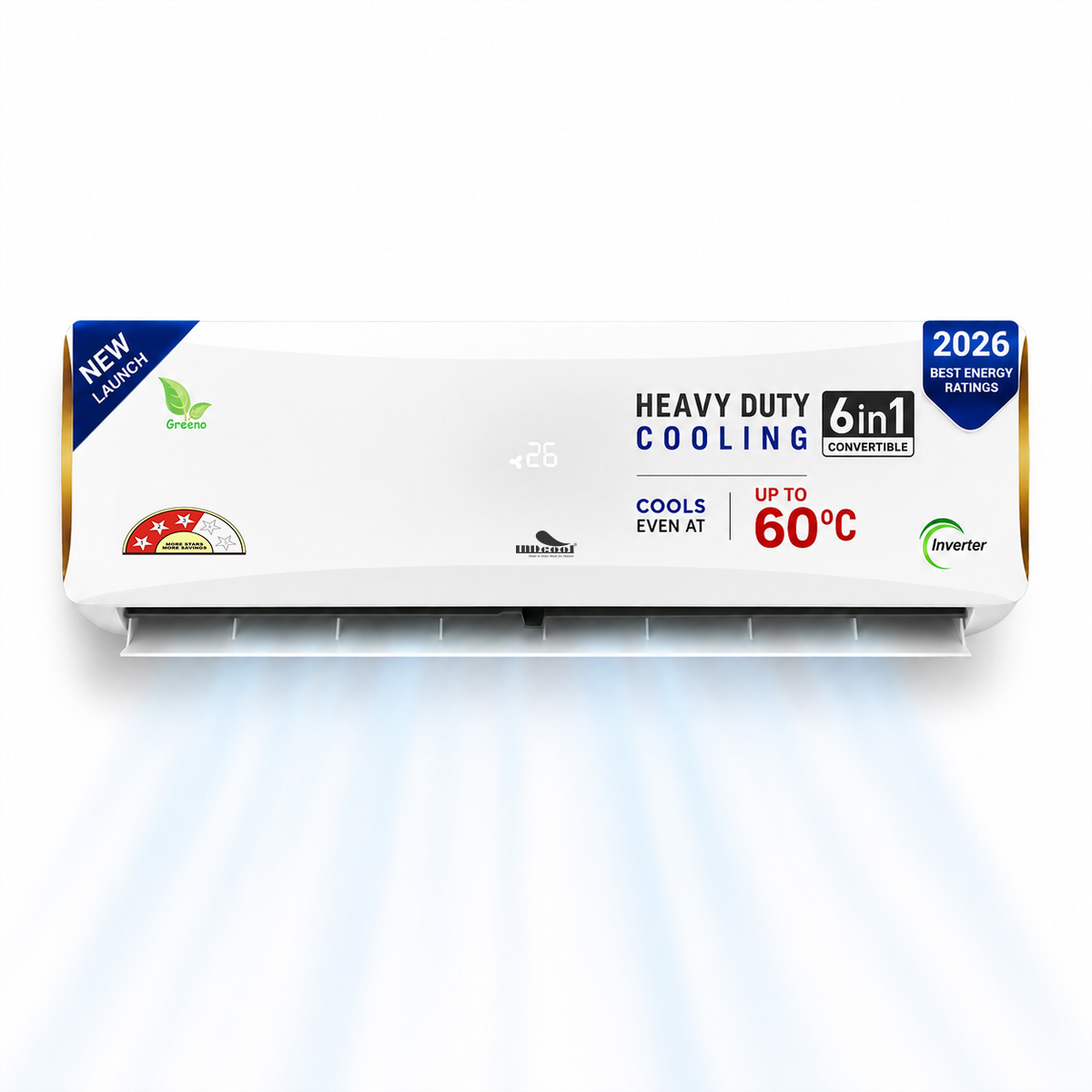 INDcool Heavy Duty Dubai Series 1.5 Ton 3 Star Inverter Split AC ( 2026 Model IDCACSBFE18K3D), Cooling up to 60°C, 100% Copper Condenser, Blue Fin Anti-Rust Coating, Turbo Cooling